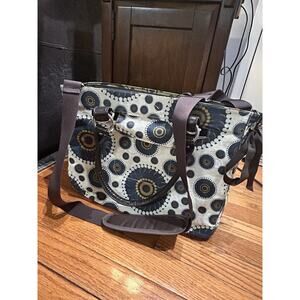 Luvali Convertibles Computer Bag Or Purse Cream Blue Brown